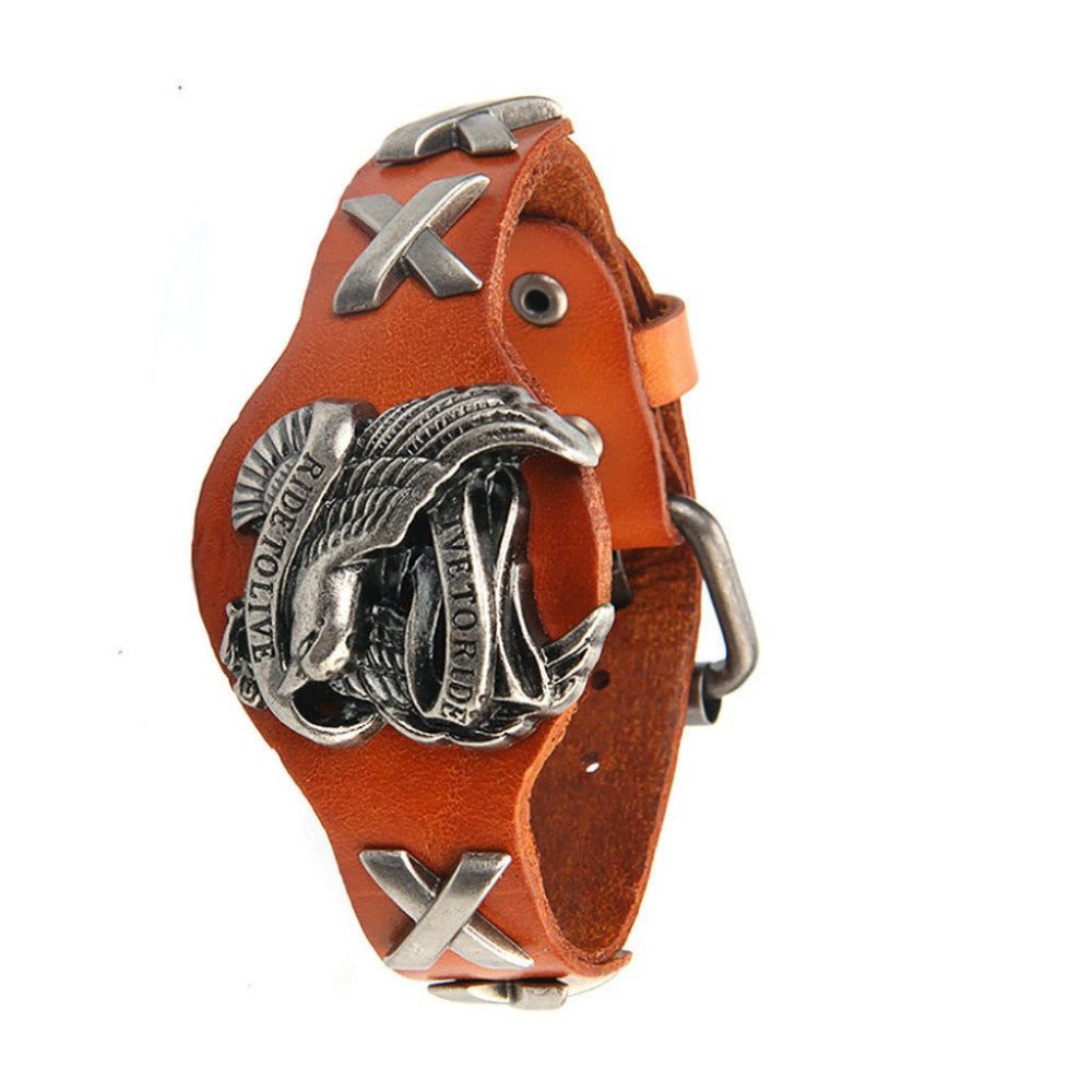 Harley Davidson HD Leather Wristband Orange Brown